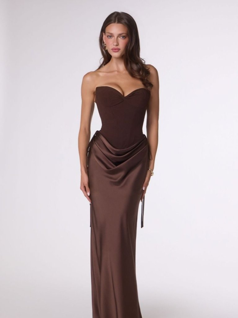 New Espresso Sleeveless Strapless Bridesmaid Dress W/ Removable Skirt Cd T747
